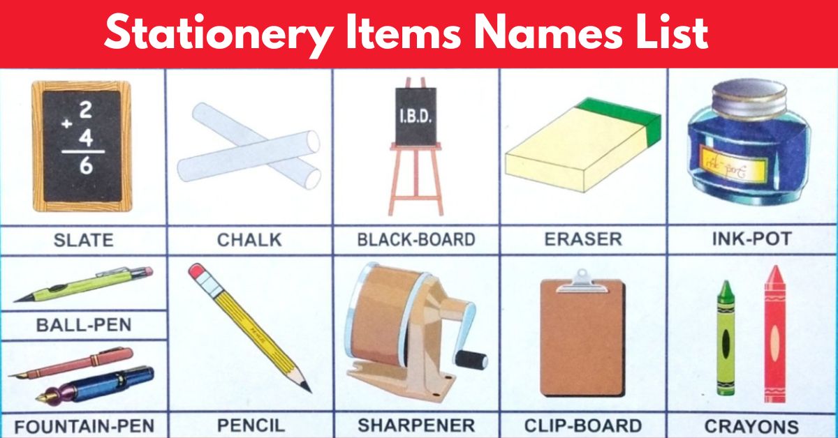 Stationery Items Names List