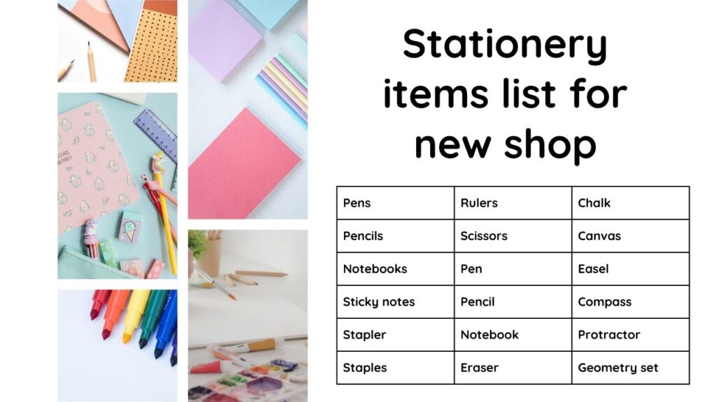 Stationery items list for new shop